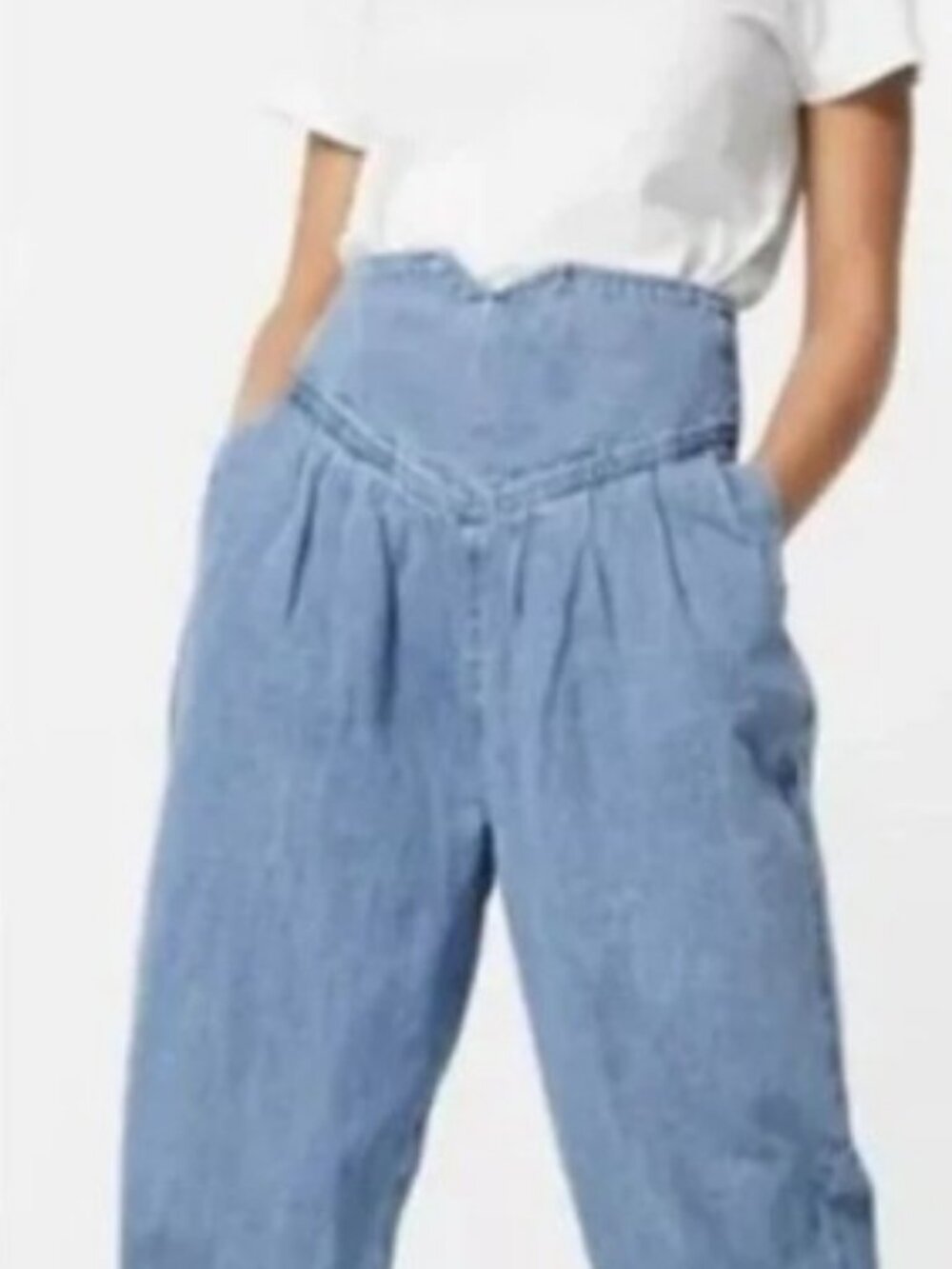 Missguided Tall High Waisted Corset Pleated Balloon Jeans Light Wash Size 6 - Picture 2 of 10